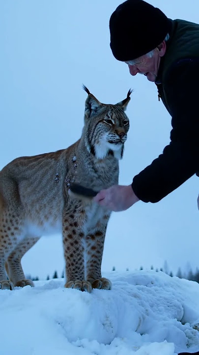 Old man caring the diseased lynx #animals #animalrescue #wildliferescue