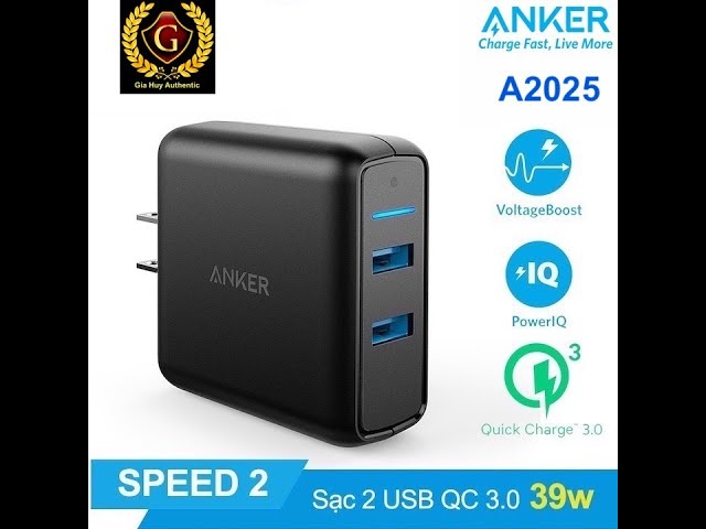 SẠC ANKER PowerPort Speed, 2 Cổng Sạc Nhanh Quick Charge 3.0 39W - A2025