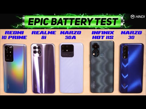Narzo 50A vs Infinix Hot 11s, Realmi 8i, Redmi 10 Prime Battery Drain Test | Charging | Gaming Test