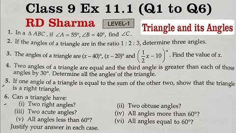 RD SHARMA EX 11.1 Q1 to Q6 Solutions for Class 9 Maths Chapter 11 Triangle and its Angles