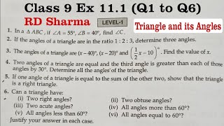 RD SHARMA EX 11.1 Q1 to Q6 Solutions for Class 9 Maths Chapter 11 Triangle and its Angles