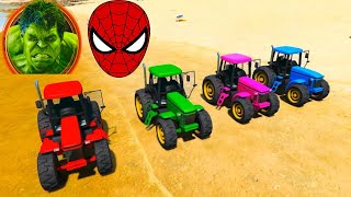 Tratores e carros com super-heróis: Homem-Aranha e Hulk - Transporte de helicóptero - GTA 5 Mods