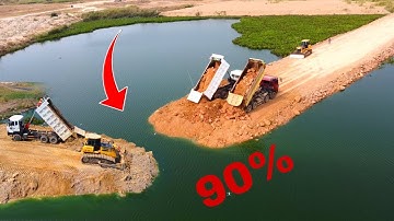Excellent Land Filling Up Making New Road by skill operator Dozer working push soil / Heavy Dump