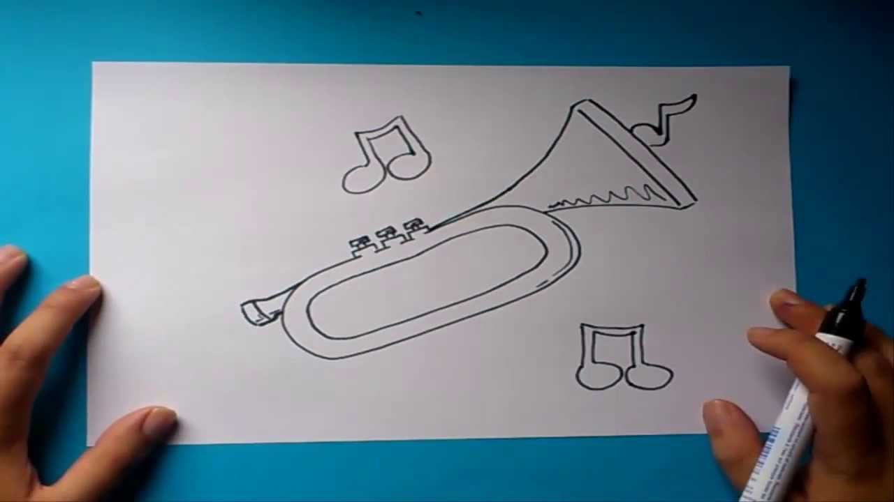 Como dibujar una trompeta paso a paso | How to draw a trumpet - thptnganamst.edu.vn