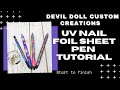 UV nail foil sheet pen and mechanical pencil tutorial with using UV resin