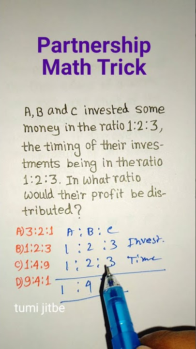 Partnership Math Trick| Partner Ratio & Proportion| Math Questions| SSC CGL GD NTPC | #shorts