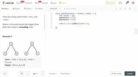 LeetCode 1305. [Medium] All Elements in Two Binary Search Trees