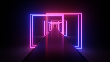 Ultraviolet Tunnel of Futuristic Neon Light Square Laser Reflection 4K VJ Loop Moving Background
