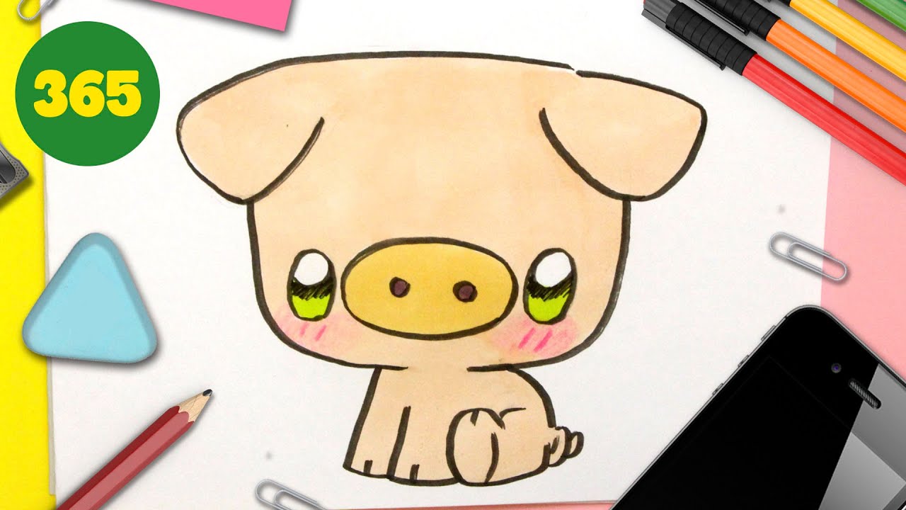COMMENT DESSINER UN COCHON KAWAII – Dessins kawaii facile - comment