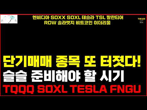 단기매매 종목 또 터졋다! 슬슬 준비해야 할 시기 TQQQ SOXL TESLA FNGU 엔비디아 SOXX SOXL 테슬라 TSL 팔란티어 RDW 솔라엣지 비트코인 이더리움