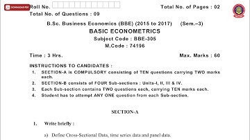BSC BUSINESS ECONOMICS BBE 3RD SEM BASIC ECONOMETRICS MAY 2019 | PTU