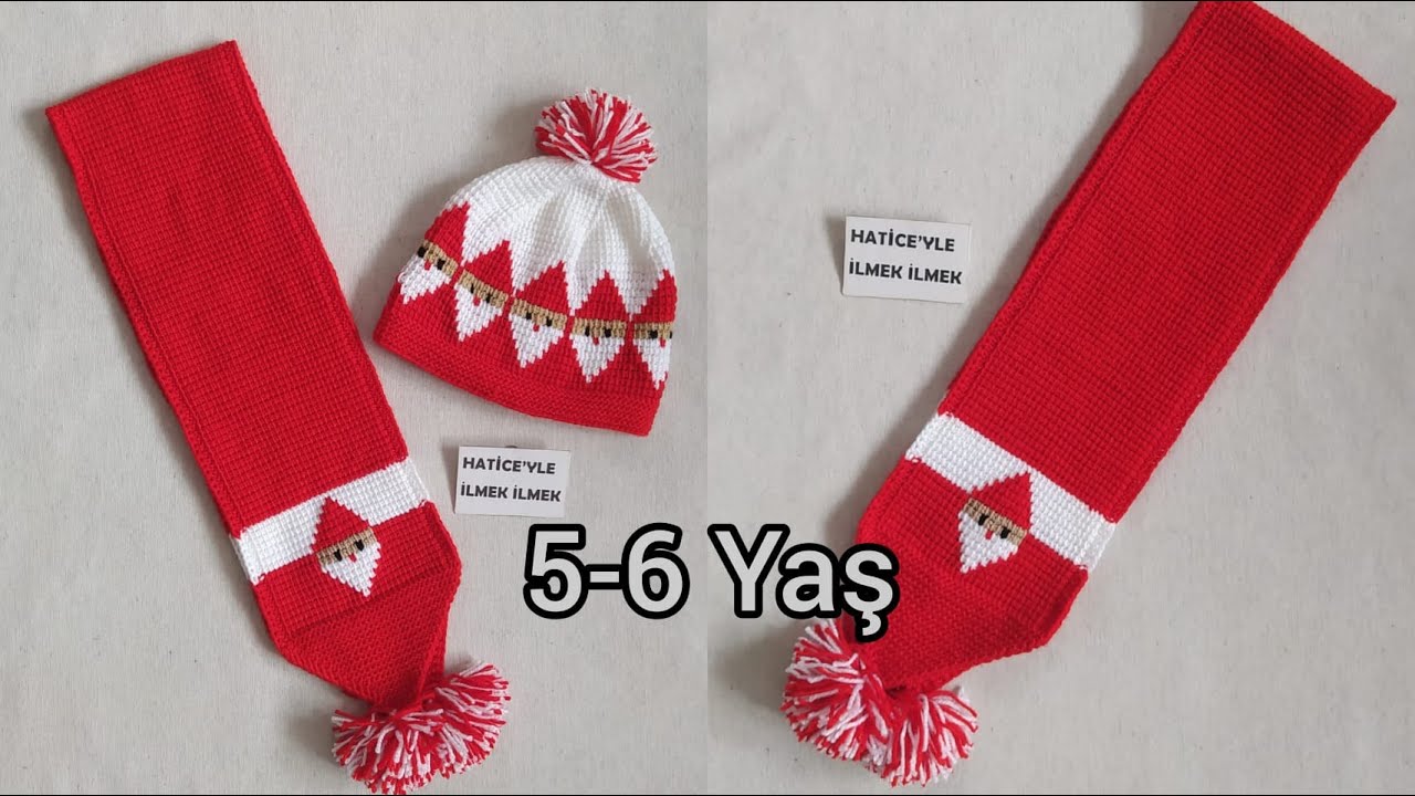Noel Baba Çocuk Atkı Tarifi 5 , 6 Yaş Tunus İşi Kolay Güzel Örgü Kullanışlı Bebek Boyun Bağı Yapımı