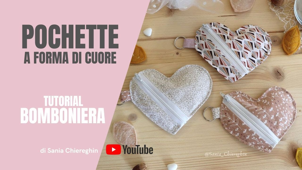 Pochette cuore con cerniera idea bomboniera autunnale fai da te - porta fazzoletti - porta monete