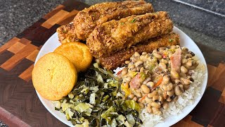 SOUL FOOD   Honey Lemon Pepper Fried Ribs, BlackEye Peas, and Kale Cabbage