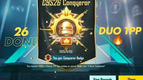 26 Paid Conqueror DONE In Duo TPP ✅ C9S26 | Conqueror Animation Status | Conqueror Push| 4K 90FPS