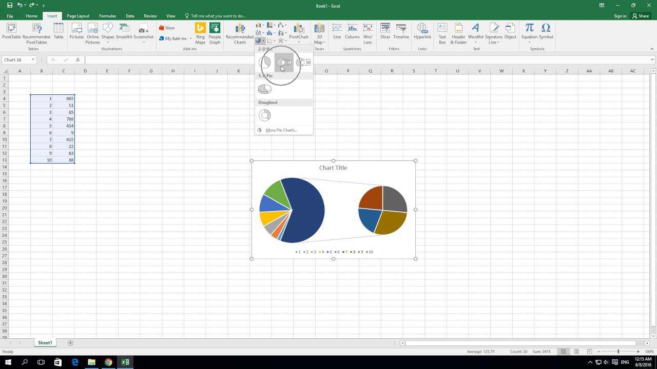 Pie Chart Excel 2016