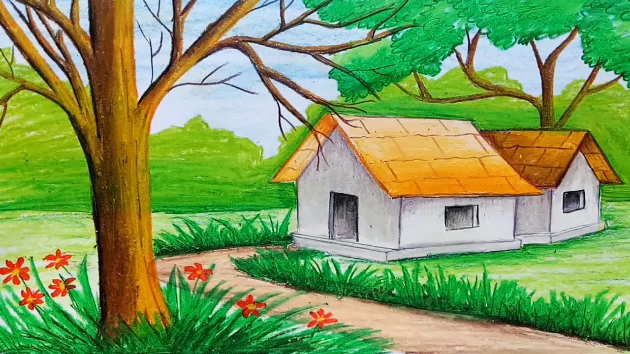 Scenery Drawing  For Class 6 Easy scenery