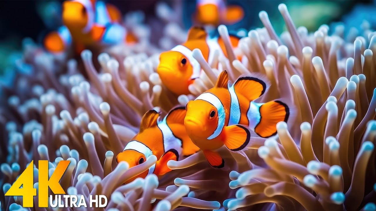 Aquarium 4K VIDEO (ULTRA HD) 🐠 Beautiful Coral Reef Fish - Relaxing Sleep Meditation Music #111