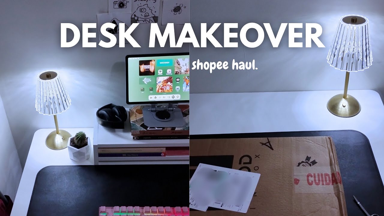 desk makeover 🤍 | shopee haul, cozy, desk setup, pinterest inspired (BR🇧🇷)