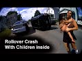 Officers respond to a Rollover Crash with Children inside.