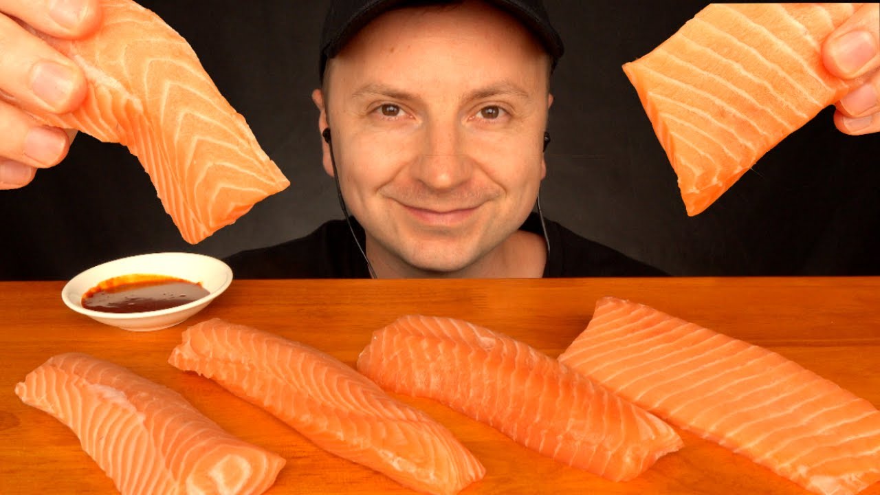 ASMR MUKBANG GIANT SALMON SASHIMI [No Talking] EATING SOUNDS