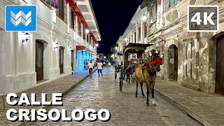 [4K] Calle Crisologo at Night in Vigan City Ilocos Sur Philippines 🇵🇭 Walking Tour & Travel Guide