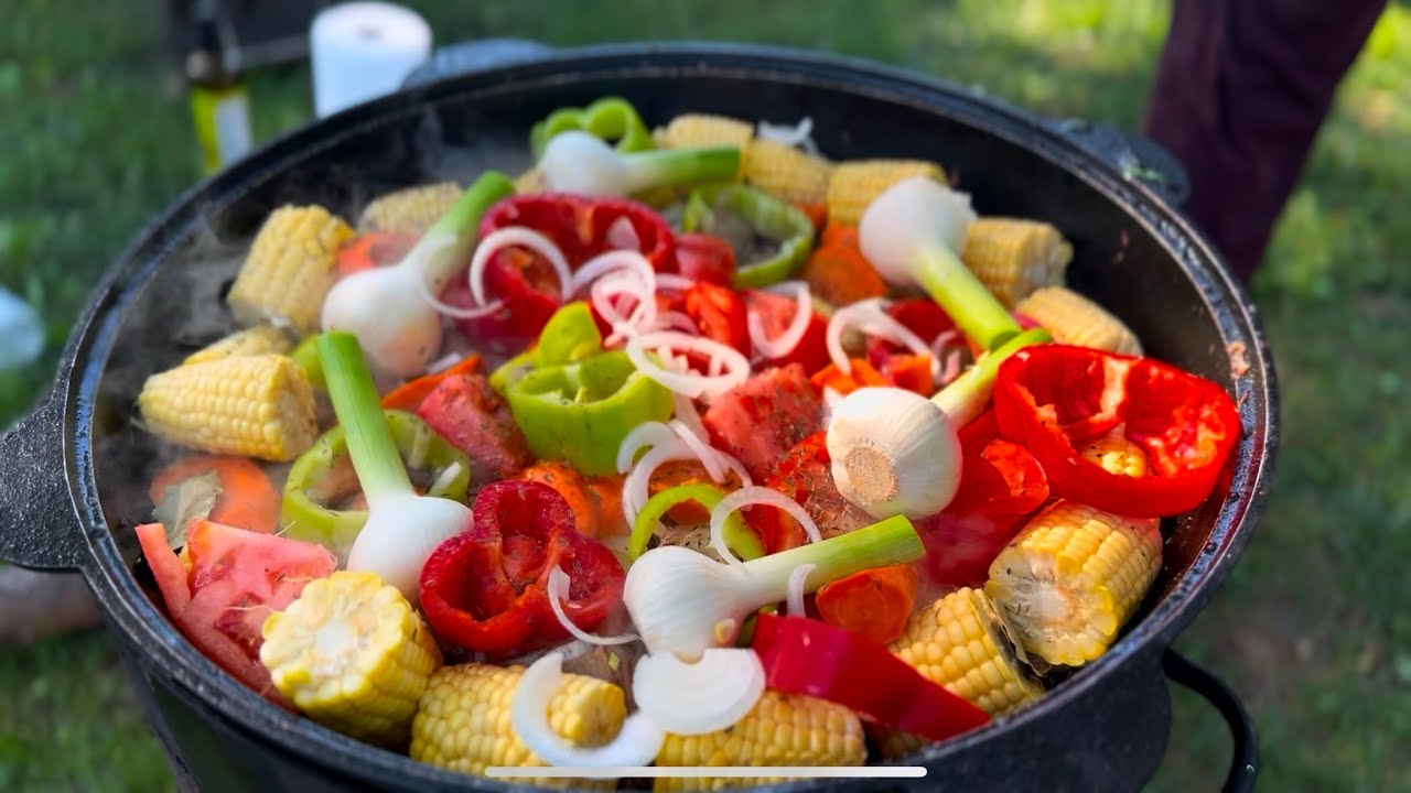 Damlama, delicious Tajik/Uzbek food. Wholesome Family Picnic Vlog, Bonfire Cooking #outdoorcooking 