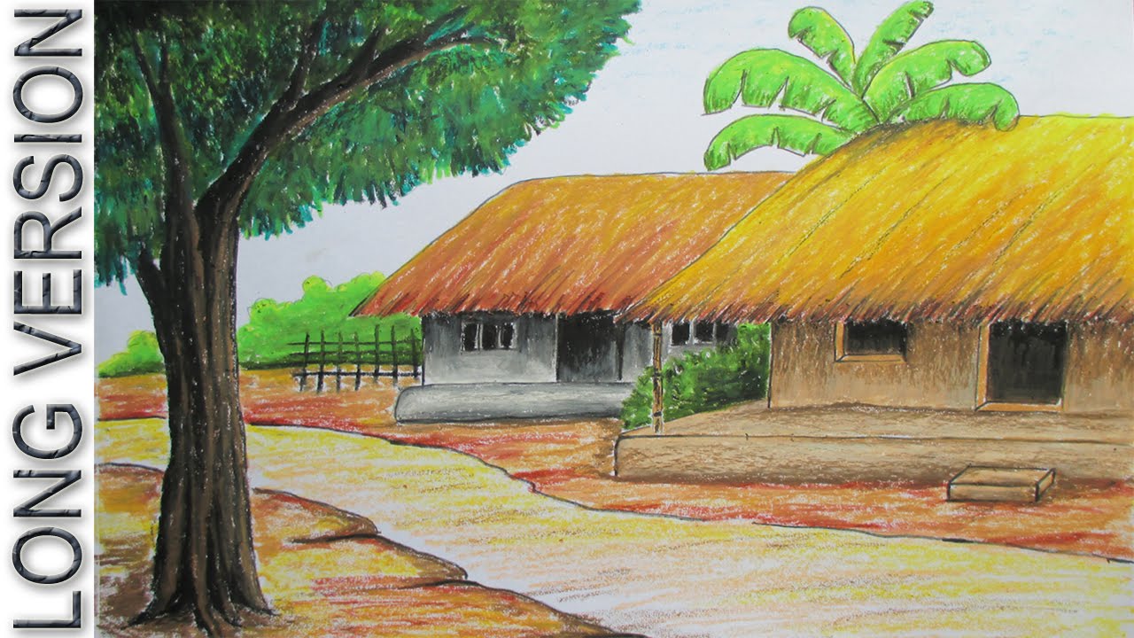 How to Draw Village Hut with Pastel Color [LONG VERSION ...