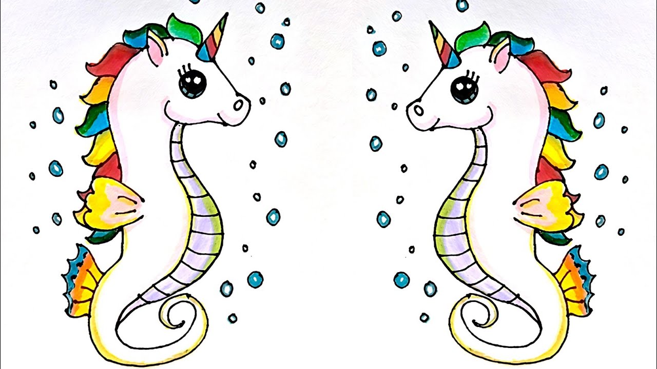 How to draw Unicorn Seahorse.. Cute Unicorn Seahorse drawing.. Unicorn