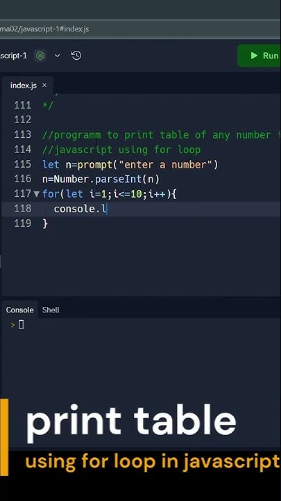 Print Table of any number using for loop in Javascript #shorts # ...