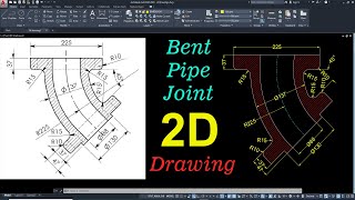 #14 45° Bent Pipe Joint 2D Drawing In AutoCAD  In Hindi/Urdu | 45° Degree Elbow | Bend Pipe Section