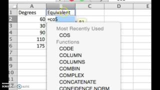 How to use Cosine on Excel