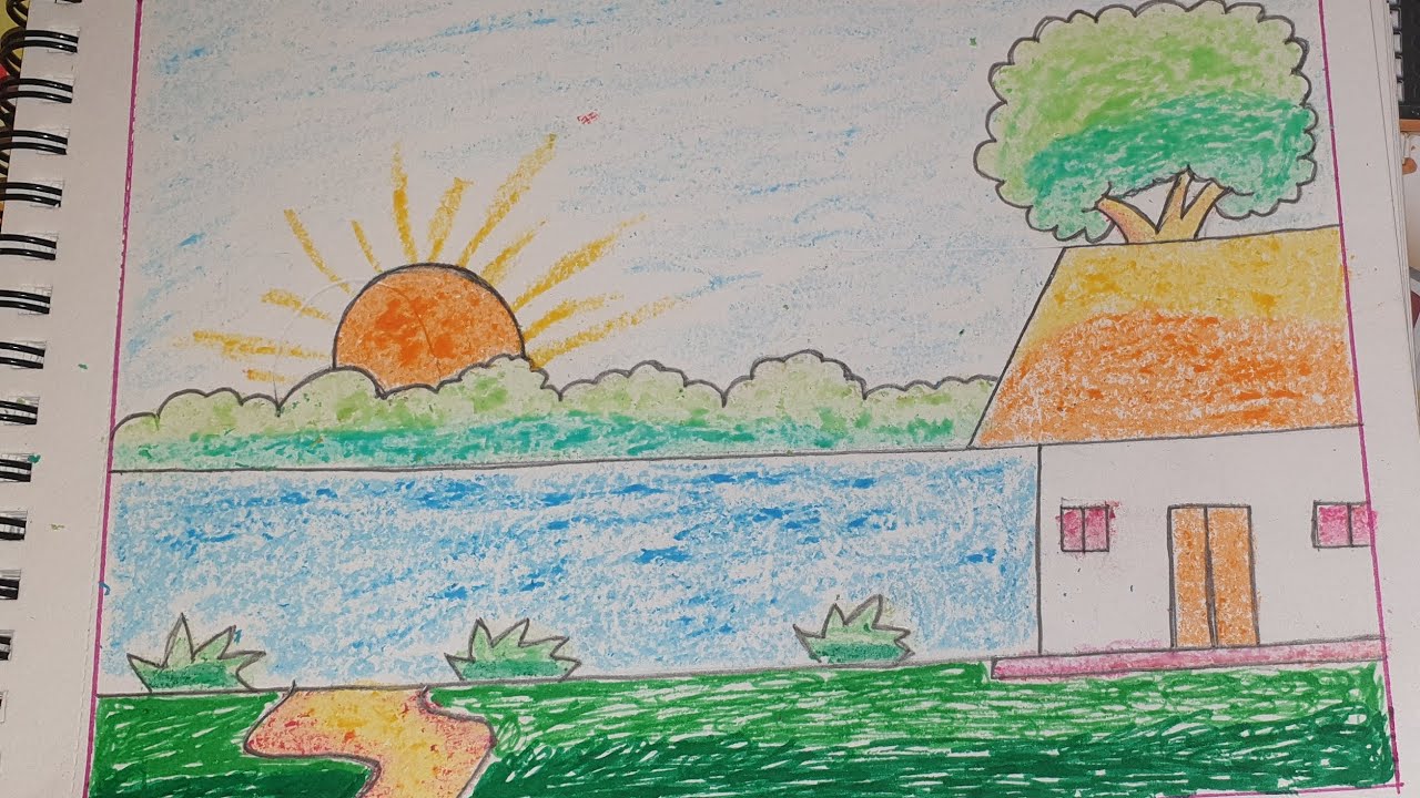 Simple village scenery drawing | Painting 🎨|Easy drawing 