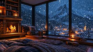 Dreamy Winter Cabin at Midnight ❄️| Gentle Fireplace Crackles for Deep Sleep, Study & Relaxation