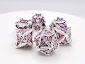 Old School 7 Piece DnD RPG Metal Dice Set: Gnome Forged - Silver w/ Purple