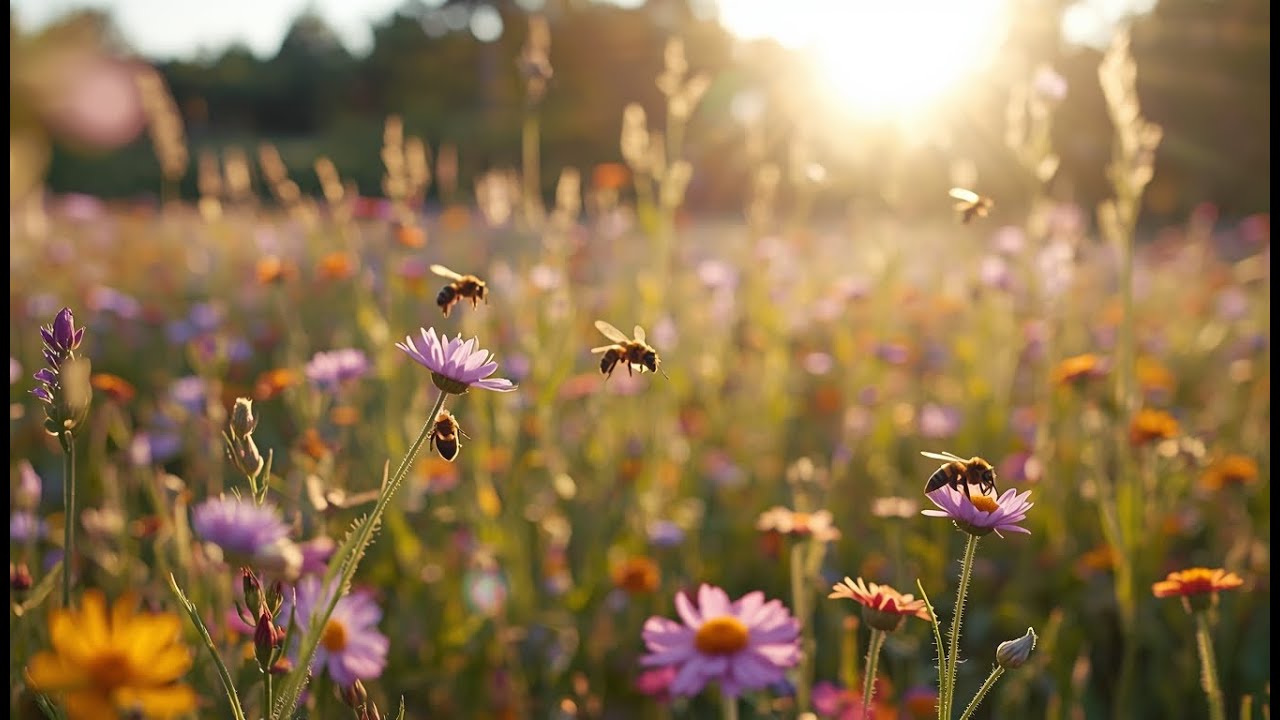 Gentle Bee Sounds for Relaxation - Wildflower Meadow Ambience