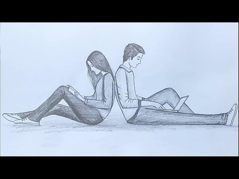 How To Draw A Boy And A Girl Sitting Back To Back Pencil