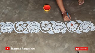Very Easy And Simple Door Alpona Design , Door Alpana Design For Laxmi Puja, Muggulu