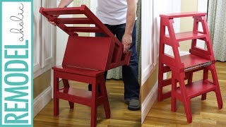 Build this multi-functional DIY ladder chair, which looks like an ordinary dining chair but easily folds into a sturdy step-stool for 