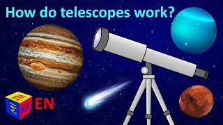 How telescopes work. Learn planets. Why questions and science for kids. How things work