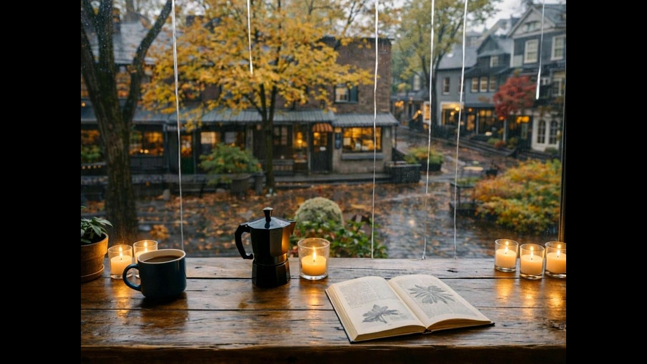 Rainy Autumn Window Ambience 🍂 Cozy Cafe Atmosphere for Study, Relax & Sleep (4K)
