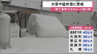 「雪なかったのに一晩で…」降雪40cm超も…18日朝にかけ北海道で猛吹雪・大雪に警戒 (20/02/17 12:20)