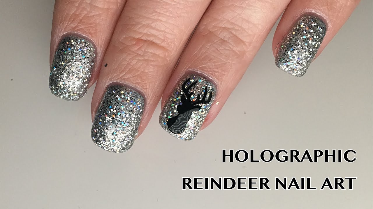 Holo Reindeer Nails | Antler Nail Art