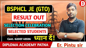 BSPHCL JE (GTO) RESULT OUT ||BSPHCJE||DIPLOMA ACADEMY PATNA ||