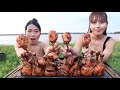 Amazing cooking and eating chicken leg grilled with tomato sauce recipe - Chicken leg grilled