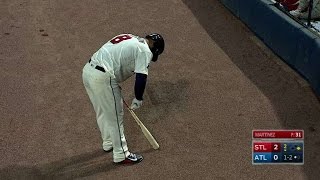 STL@ATL: Peterson loses his bat to the backstop