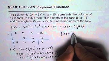 Find Possible Fish Tank Dimensions Application of Polynomial Division MHF4U Test
