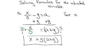 solving formulas for indicated variable