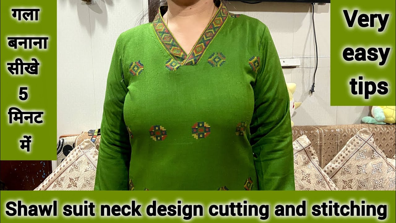 Shawl suit cutting//very easy colour V neck design\\trendy V neck design