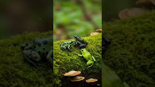 Some frogs on a mossy log